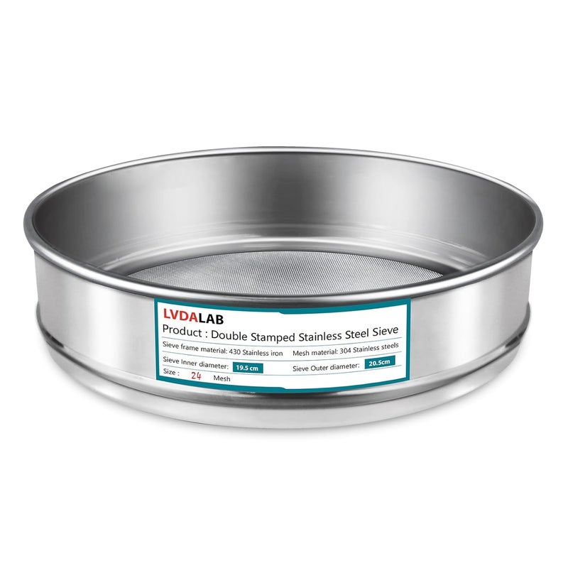 LVDALAB 304 Stainless Steel Mesh Lab Sieve, 24 Mesh(0.8mm) Aperture Test Sieve, 7.9Inch(20cm) Diameter Economy Standard Analysis Sample Test Sieves for Industrial Laboratory Homes - Image 1